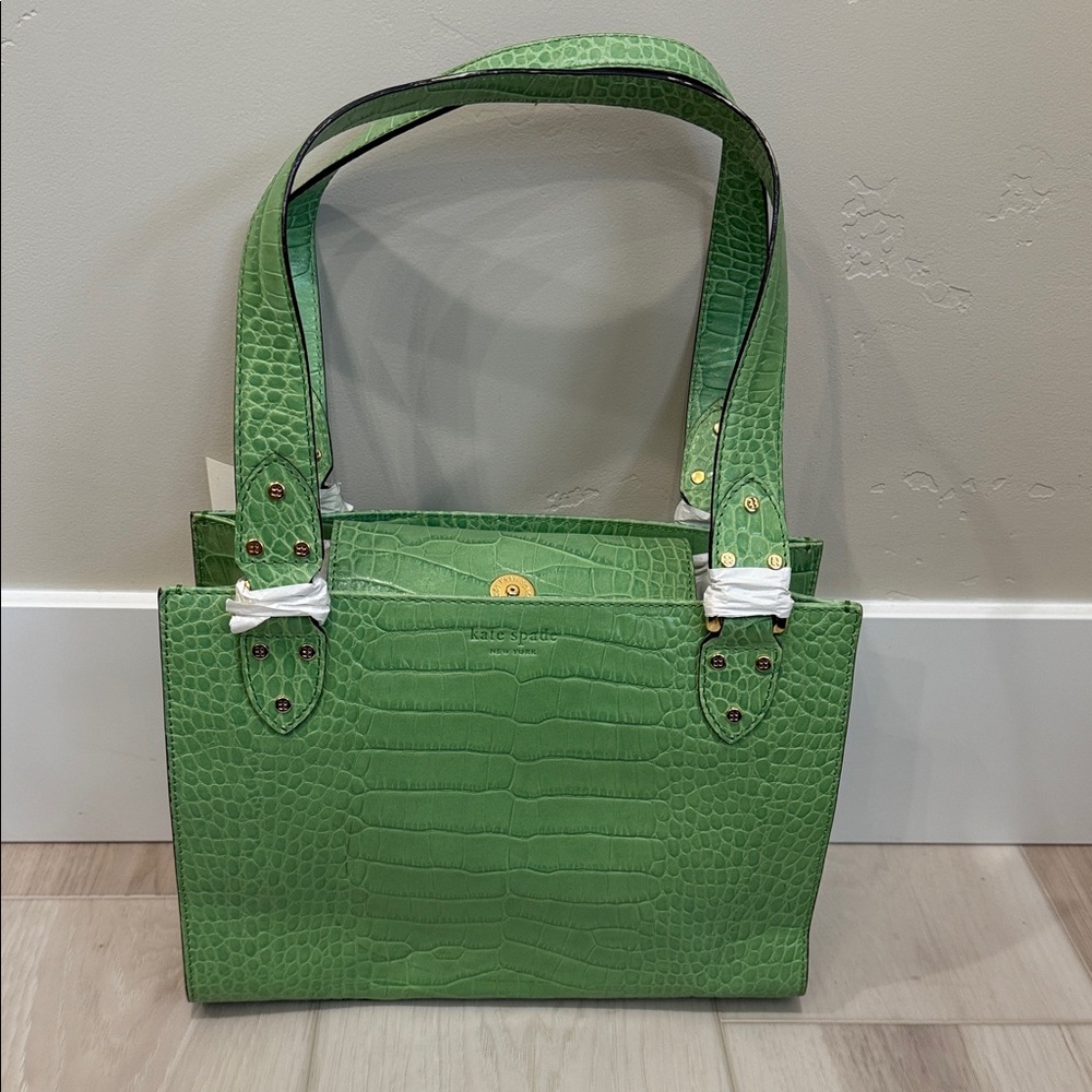RARE Kate Spade Green Crocodile Embossed Tote Bag NWT